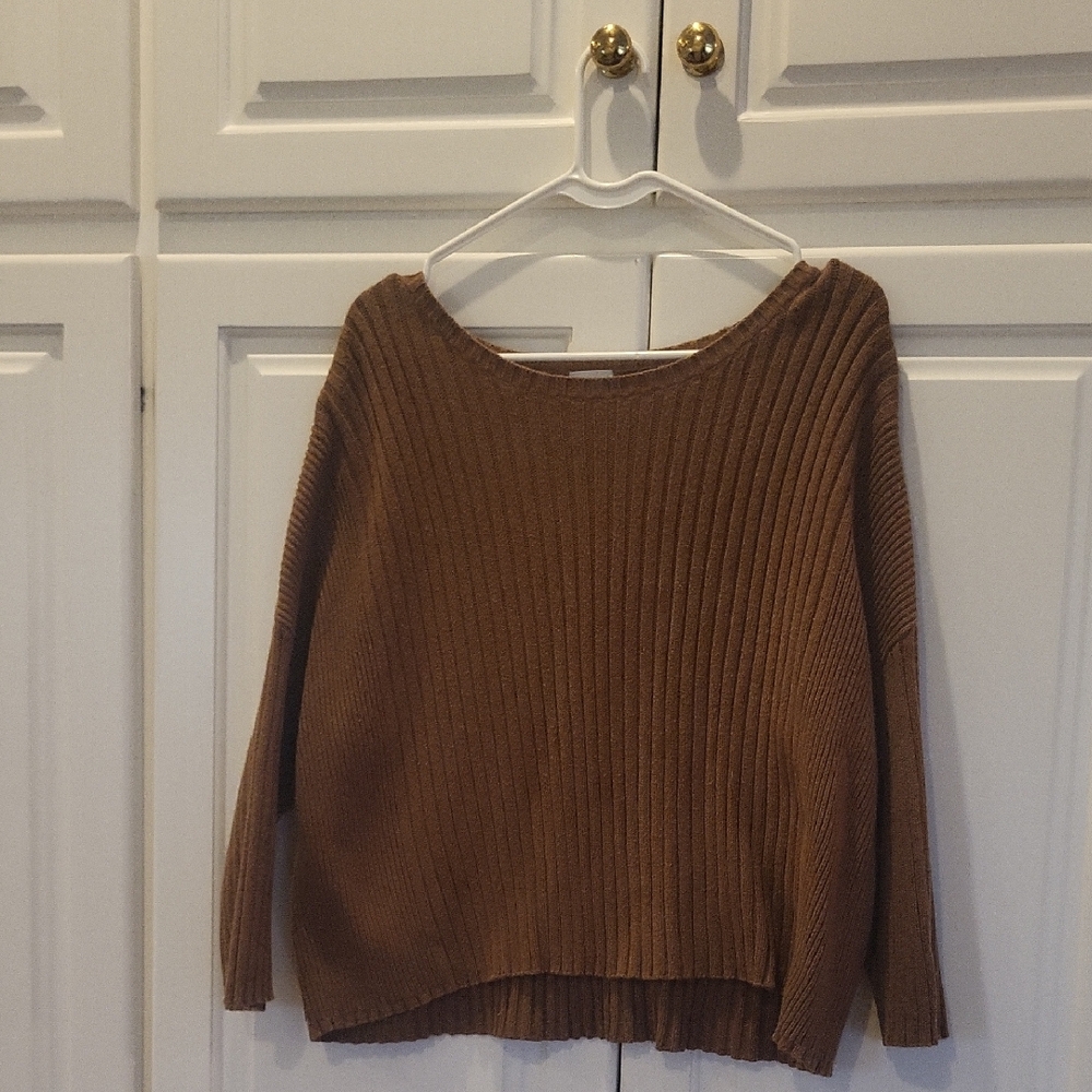 CAbi Women's Brown Ribbed Crew Neck Sweater